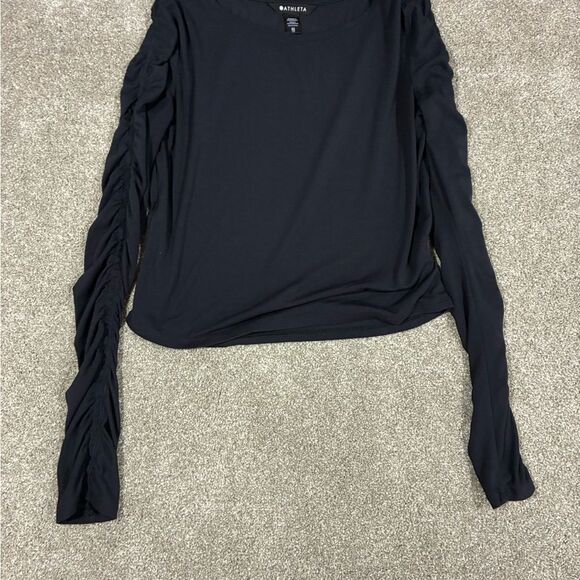 Athleta Black All Around Ruched Sleeve Long Sleeve Top Women’s XS - Picture 2 of 7